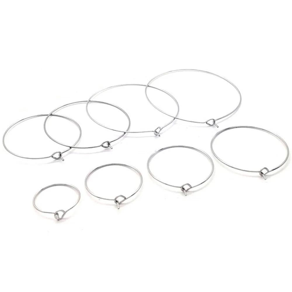 24 Uds. De aros de alambre circulares grandes de acero inoxidable de 15/20/25/30/35/40/45/50MM, pendientes colgantes DIY, accesorios para hacer joyas
