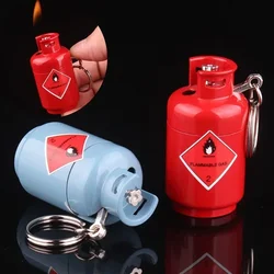 Funny Gas Cylinder Style Lighter with Keychain Inflatable Gas Butane Cigarette Lighters Smoking Accessories Gadget for Men