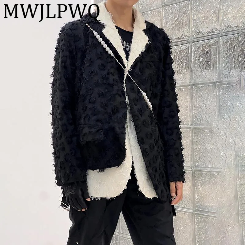 

MWJLPWQ Fake Two Piece Design 2025 New Black Blazer Men's Tassel Niched Loose Casual Long Sleeve Unisex Elegant Lapel Tops 11836
