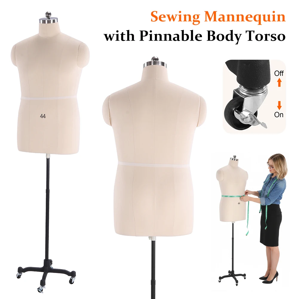 

Male Mannequin Torso with Stand Height Adjustable Adult Mens Body Dummy Easy Assembly with Wheels for Tailoring