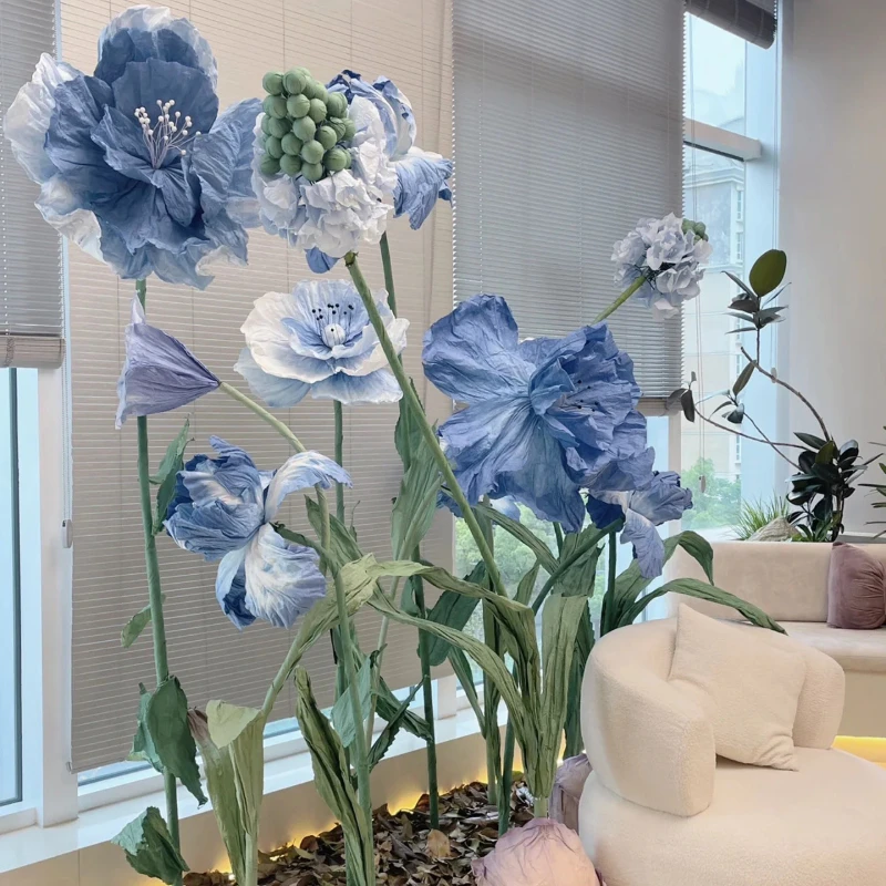 Blue Large Paper Flower Shopping Mall Sales Department Indoor Decorations Arrangement