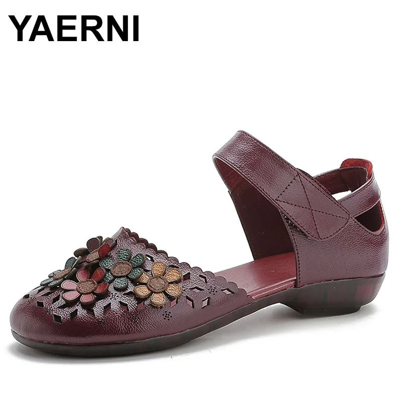 

Summer explosions women's shoes ethnic wind handmade leather sandals women's soft-soled flowers comfortable hole shoes