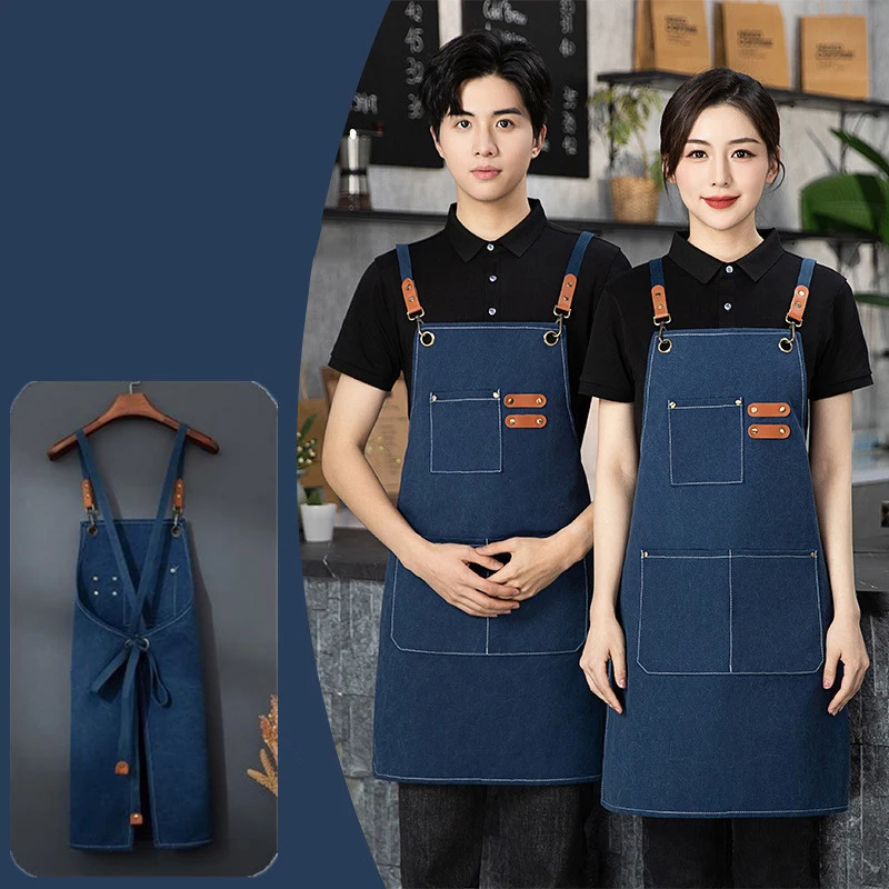 

*Household Canvas Apron Oil-proof Can Wipe Hands Kitchen Cooking Men Women Adult With Tool Pockets Fashion Coffee Over Apron