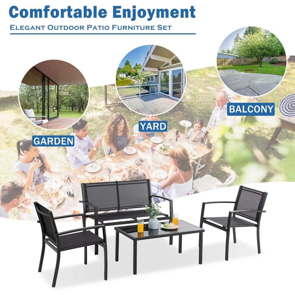 4 Pieces Patio Furniture Set, Lawn Garden Porch Balcony Mesh Bistro Set Backyard Patios Sets, Patio Furniture Set