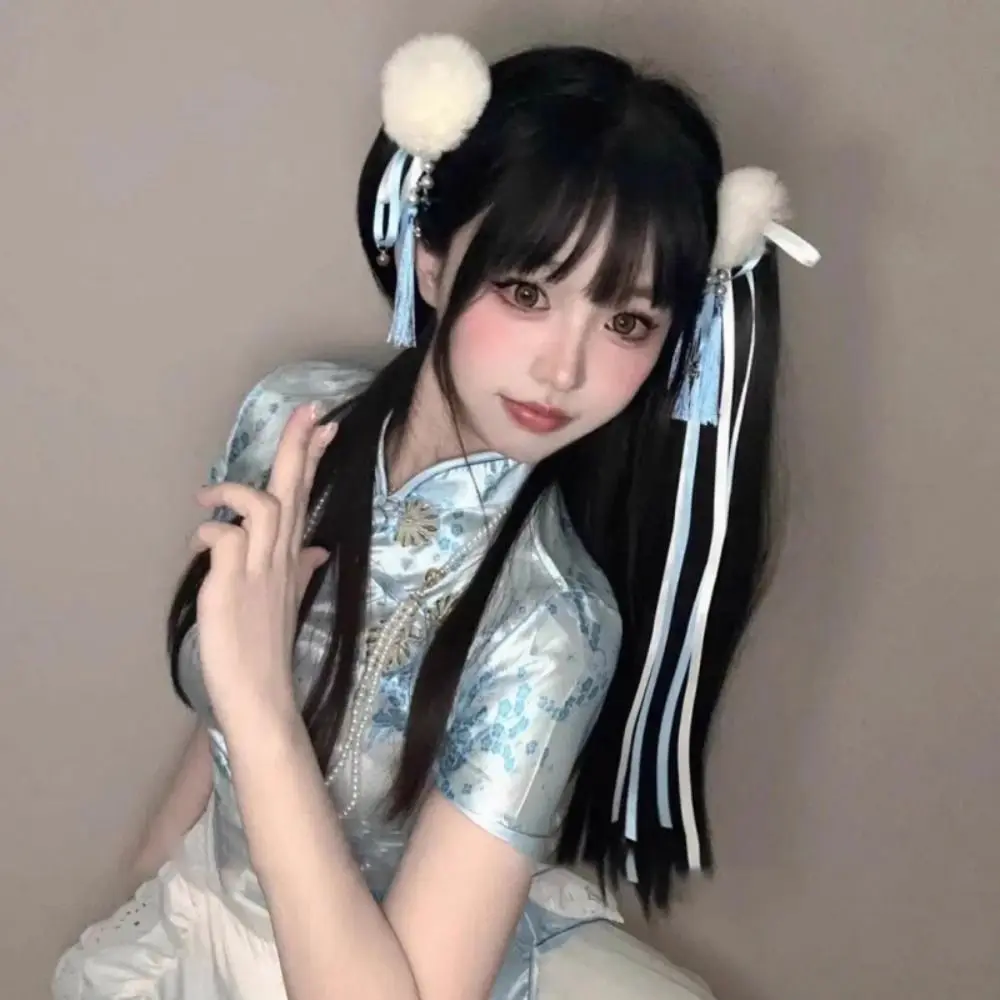 Cloth Chun-Li Hair Bun Clip Barrettes Duckbill Clip Chinese Style Hairpin Hair Accessories Tassel Bowknot Tassel Hair Clip Party