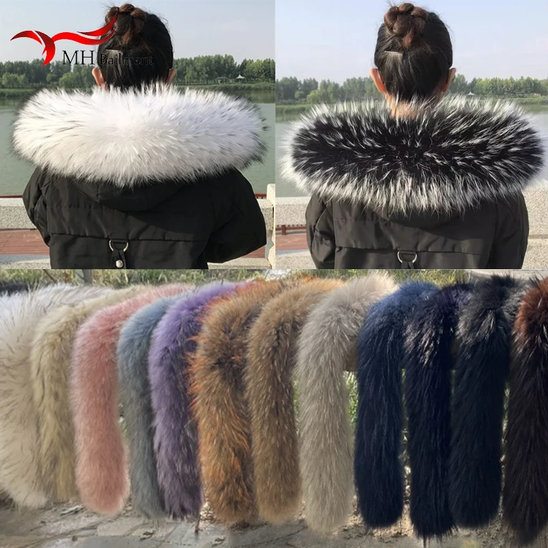 Raccoon Fur Collar Women Scarves Winter Female Natural Fur Collar Gray Fur Collar Shawl Long Warm Large Genuine Fur Scarf