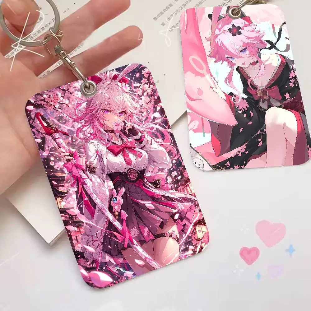 Cute Girl Evanescia Honkai Star Rail Gaming Card Holder Bank Card,Subway Bus Card Holder Keychain Key Ring Door Access Card Case