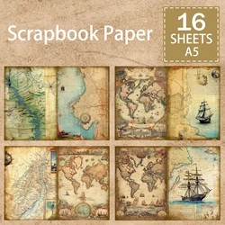 16 Sheets A5 Size Explore The Unknown World Map Background Vintage Grunge Journal Planning Scrapbooking