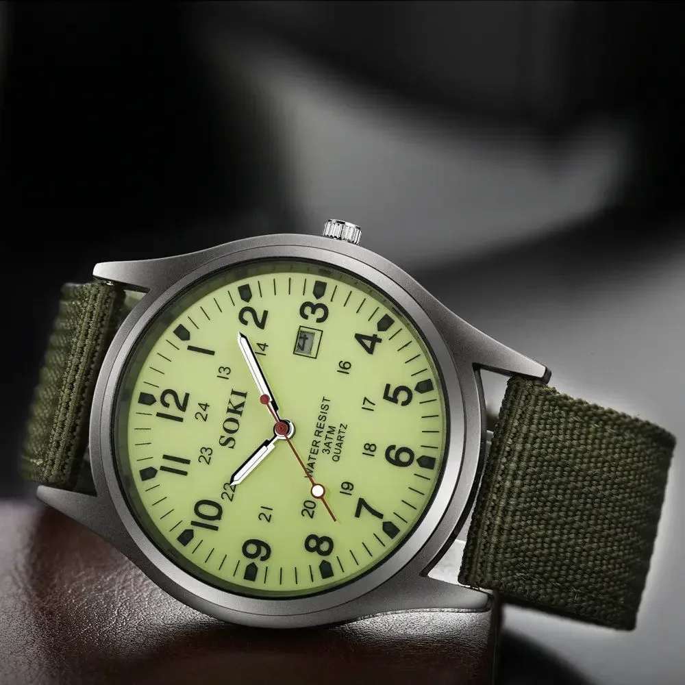 Soki Mens Horloges Lichtgevende Handen Klok Luxe Militaire Sport Datum Quartz Horloge Mannen Casual Nylon Horloge Relogio Masculino