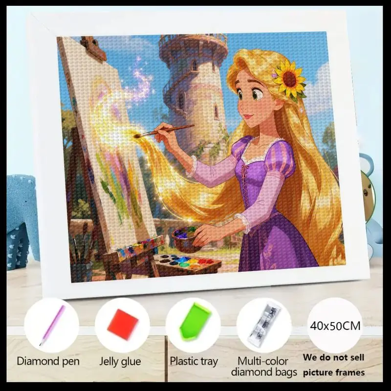 

1PC 5D DIY Full Drill Diamond Painting Kit, Disney Princess Rapunzel Artist Scene with Sunflower Hair, Rhinestone Embroidery Cra