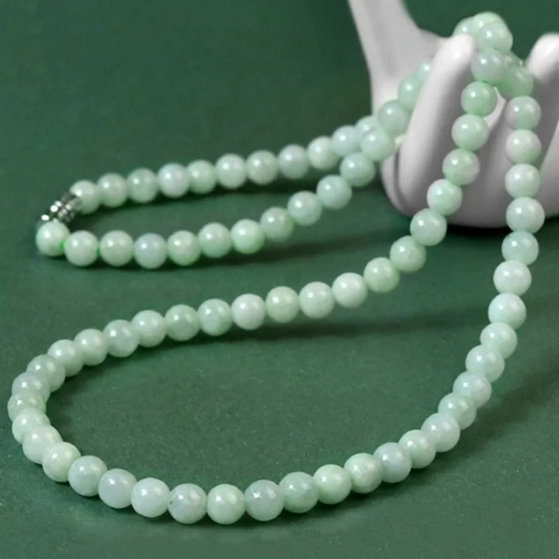 

Natural Jade Necklace for Women, Myanmar Jade A Grade, Round Beads, Light Green Jade Beads, Pendant, Live Streaming, Wholesale