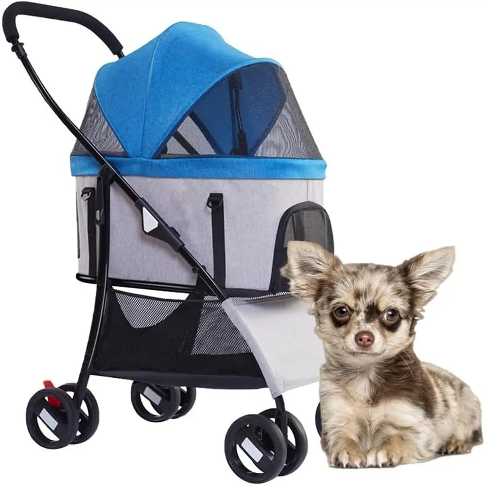 

4-колесная уличная коляска для собак и кошек — съемная коляска для маленьких домашних животных (синяя)