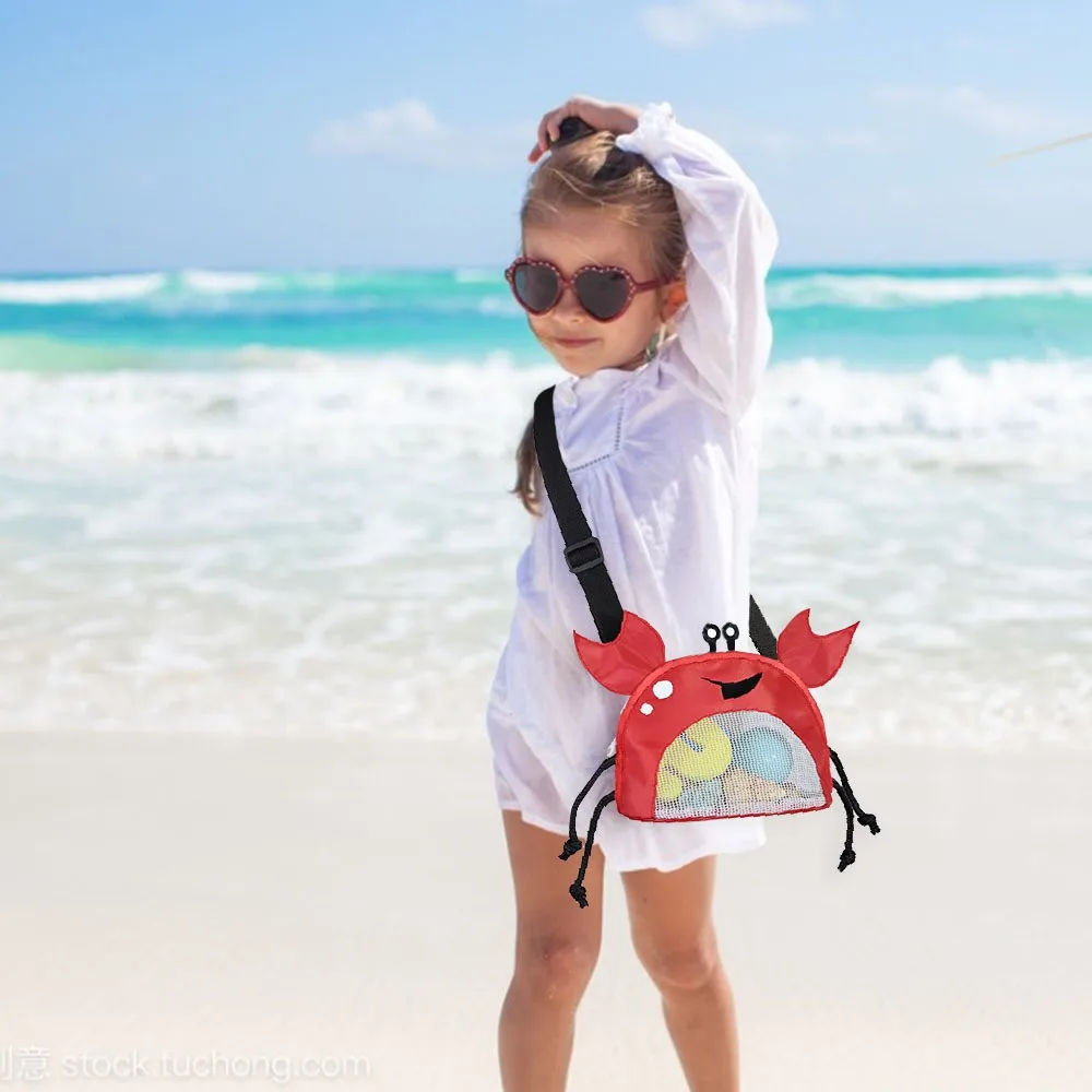 2024 Summer Kids Travel Beach Mesh Bag Cartoon Crab Toy Storage Bag Children Shell Collecting Cute Bag gift for  kids