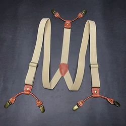 30mm Wide Men's Suspenders Khaki Color 6-clip Y-back Men's Fashion Suspenders Casual Elastic Adjustable Suspenders Husband Gift