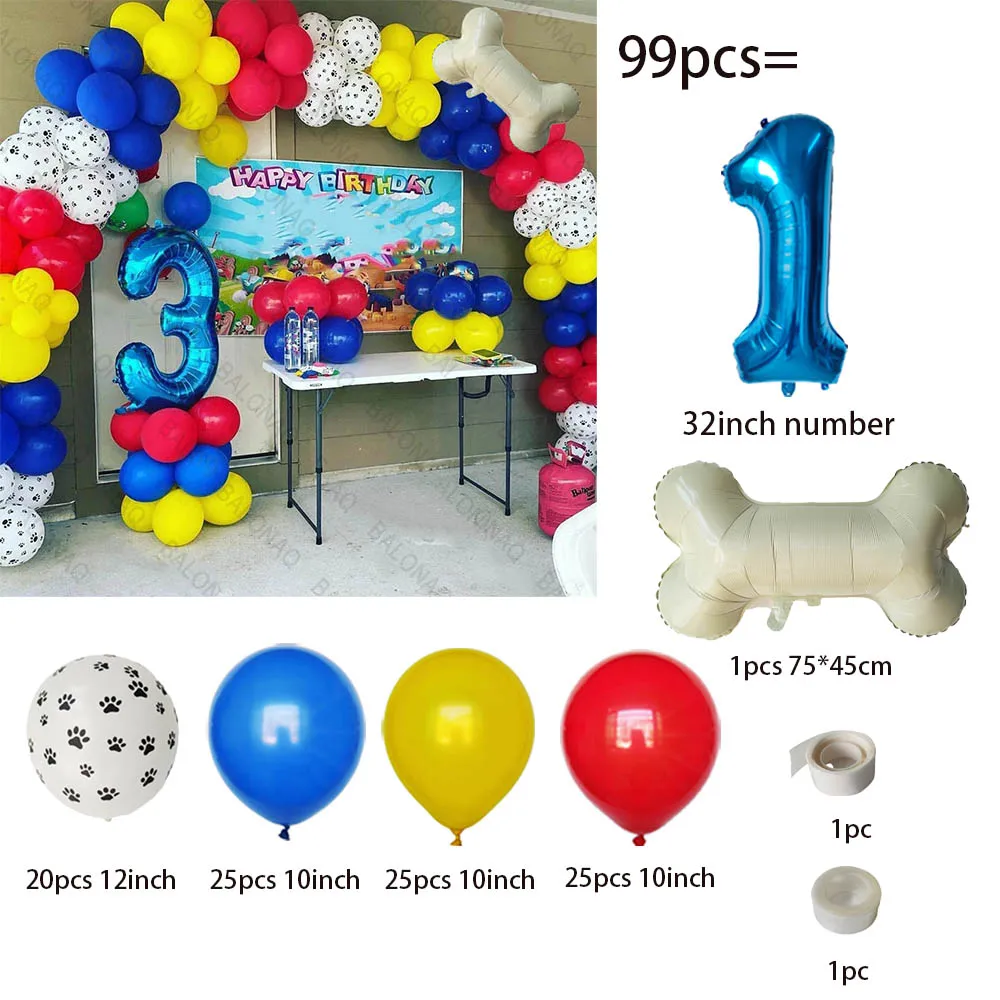 99pcs Funny Bone Shape Latex Balloon Pet Dog Paw Bone Balloons For Birthday Party Decoration Supplies Blue Number Kids Toys