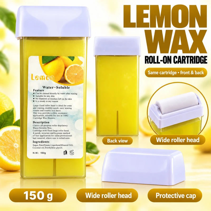 Lemon Roll On Waxing Kit for Legs and Arms Includes 1 Wax Cartridge 1 Wax Heater and 10 Hair Removal Strips