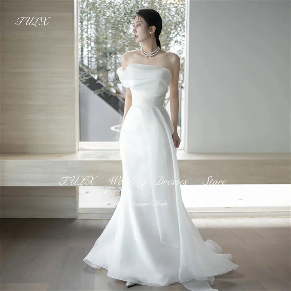 

TULX Elegant One Shoulder Mermaid Wedding Dresses Korea Photoshoot Off Shoulder Organza Bridal Gowns Corset Back Custom Made