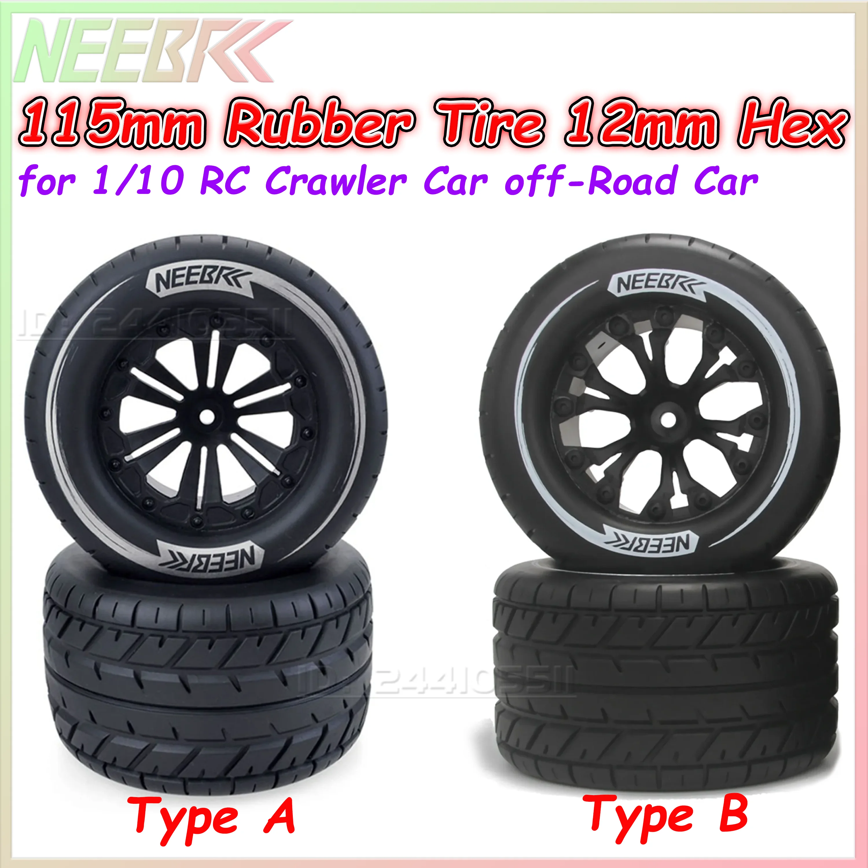 NEEBRC 115mm 1/10 RC Model Car Rubber Tire Wheel Tyre 12mm Hex for RC Crawler Off-road Buggy Monster Redcat HPI Traxxas Savage