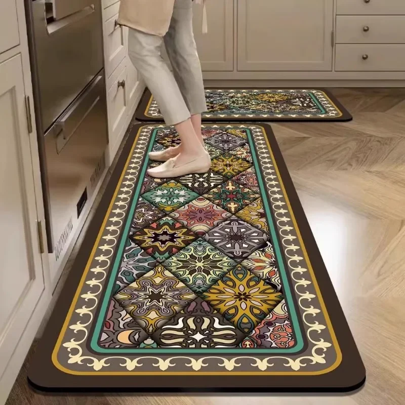 

PVC Kitchen Floor Mat American Retro Leather Waterproof Oil-proof Carpet Anti-fouling Wipeable Easy Clean Rugs Tapete De Cozinha