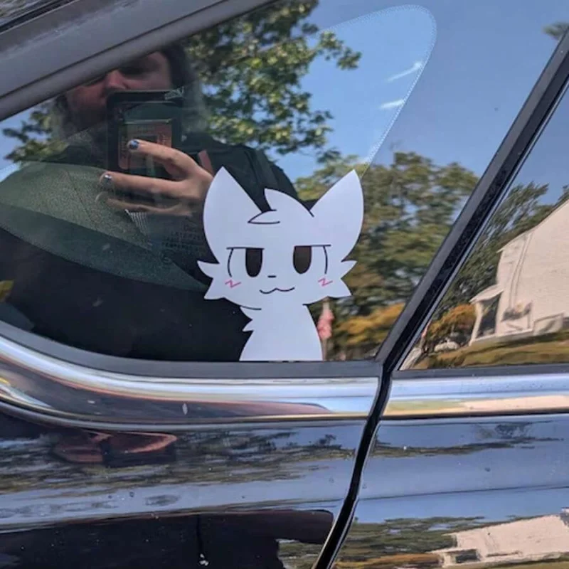 Cute Fox Vinyl Sticker Peeping Through Car Window, Left And Right Separate Styles