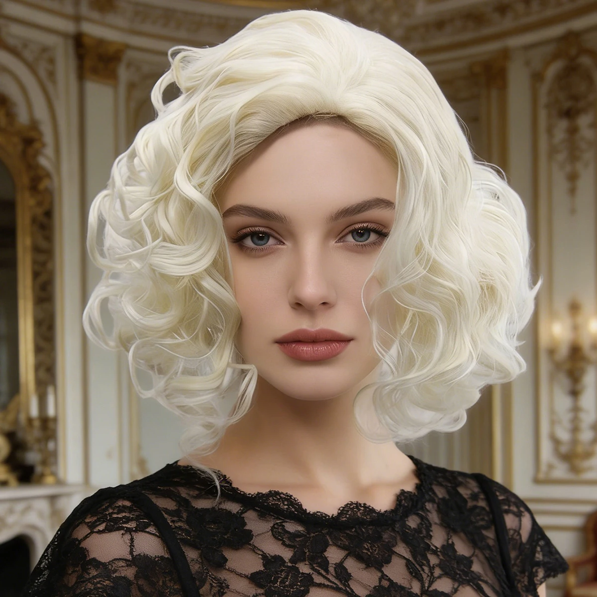 

Golden short curly wig, a women's wig with retro Hollywood style, elegant and fashionable synthetic short hair, for daily