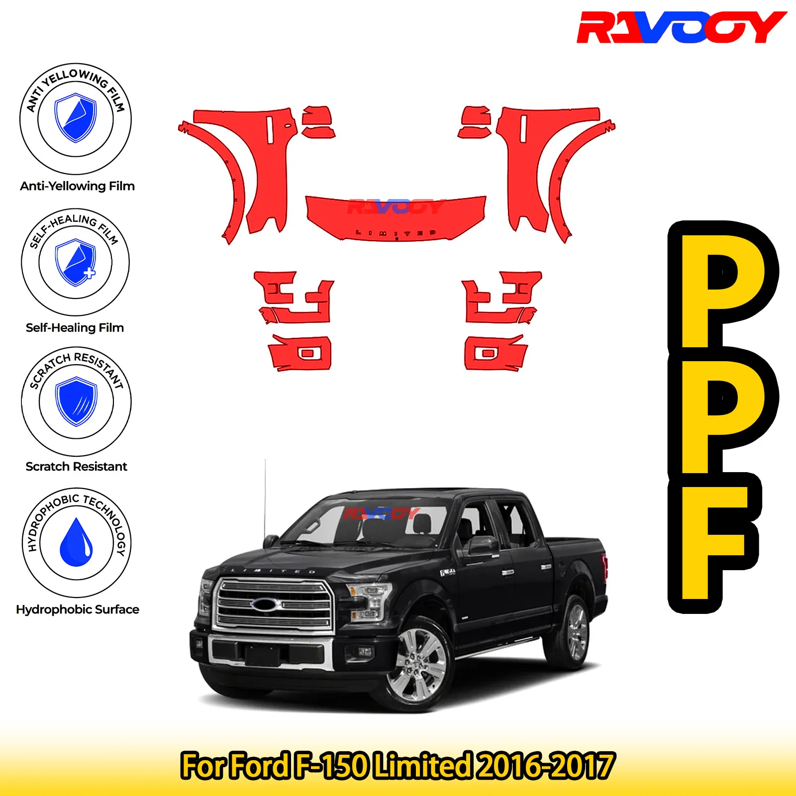 

For Ford F-150 Limited 2016-2017 Glossy Matte Black Precut front PPF Kit Paint Protection Film