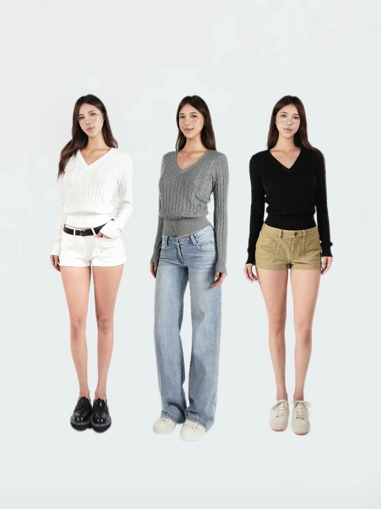 

Jim Kennet Basic V-Ne Long Sve Twisted Sweater Slim Fit College Sle Women's Knittedwear Commute Faion Pure Color