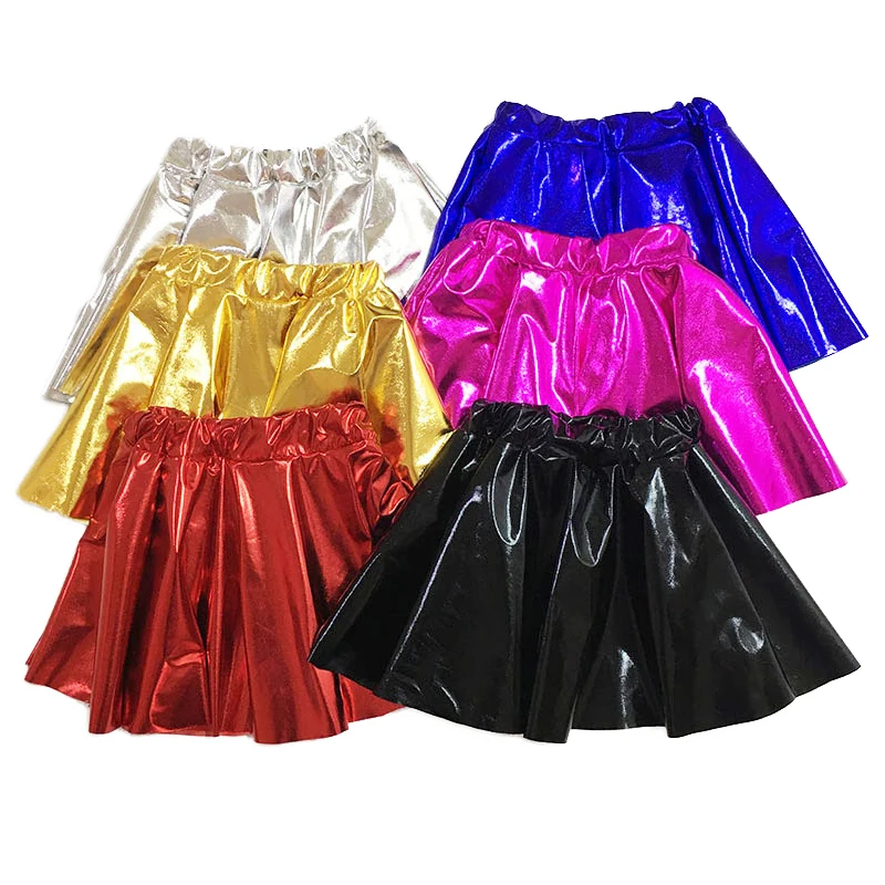 Adult Pole Dance Shiny Liquid Metallic A-Line Mini Skirt for Girls PU Leather Club Rave Party Glitter Holographic Pleated Skirts