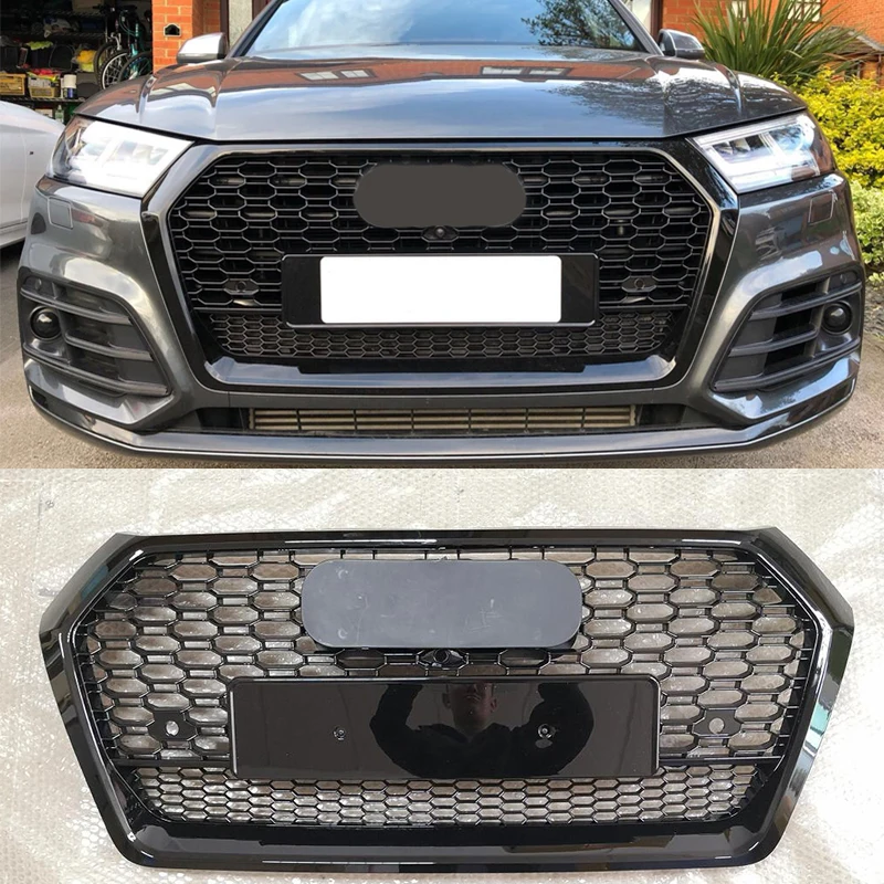 Dla RSQ5 Quatt Style Front Sport Honeycomb Hood Grill Gloss Black dla Audi Q5 SQ5 Sline 2017-2020 Akcesoria do stylizacji samochodów