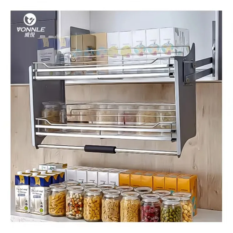 New Product Design Stainless Steel Cabinet Drop-down Shelf Basket Kitchen Lift-down Basket