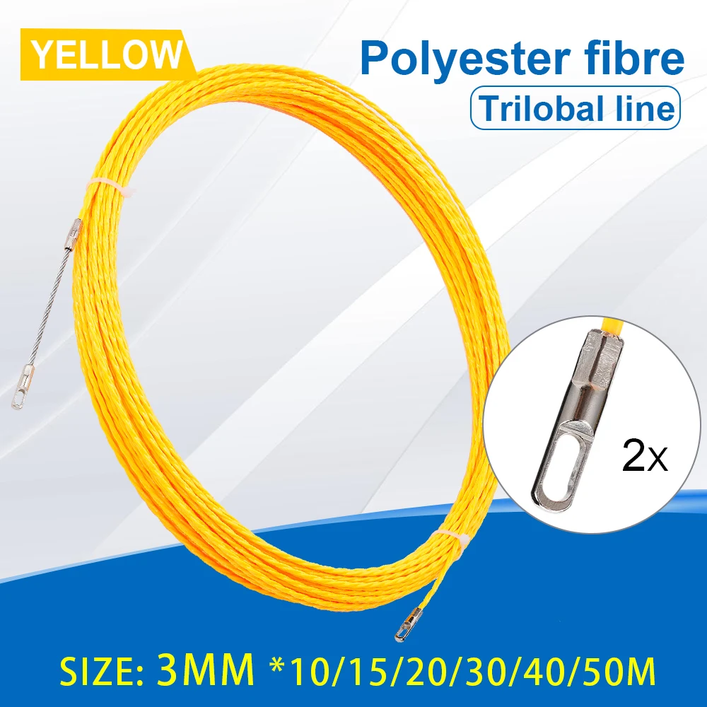 3MM Fiberglass Fish Tape Cable Puller 5-50M Yellow Wall Conduit Wire Pulling Threading Tool For Electrical Wiring Installation