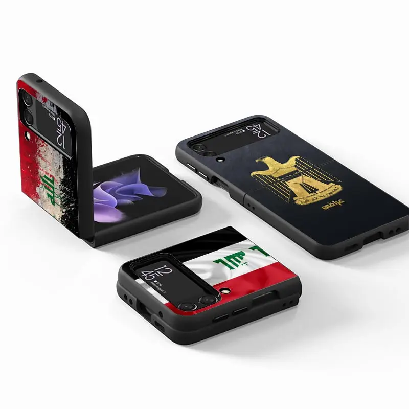 Iraqi Iraq National Flag Z Flip 4 Phnoe Case For Samsung Z Flip 3 5 5G Black Hard Shell Galaxy ZFlip3 ZFlip4 ZFlip5 Unique Cover