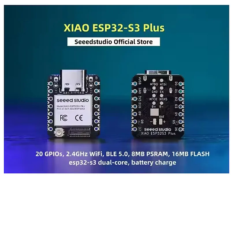 

ESP32S3 Plus - 20 GPIOs, 2.4GHz WiFi, BLE 5.0, 8MB PSRAM, 16MB FLASH