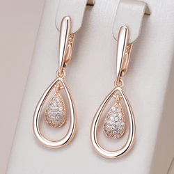 Kienl Hot Full Shiny Natural Zircon Drop Earring for Women 585 Rose Gold Color Unique Water Drop Crystal Daily Vintage Jewelry