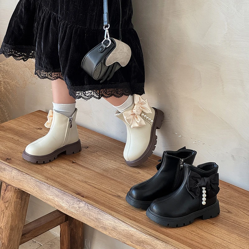 

Сапоги принцессы для девочек, универсальные детские полусапожки в корейском стиле с большими бантами, осень-зима 2022, новые детские ботильоны на мягкой подошве