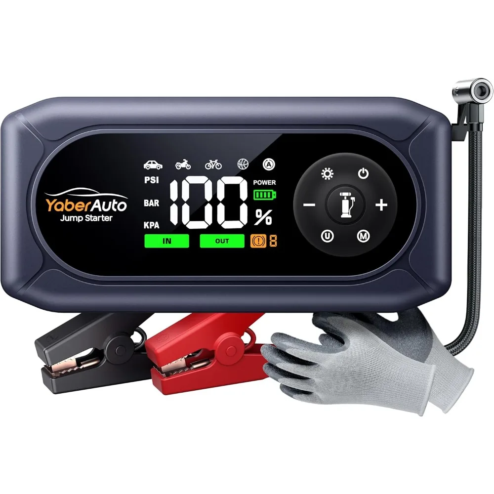 YaberAuto 9-in-1 Jump Starter with Air Compressor 4500A 150PSI Portable Car Battery Jump Starter (9L Gas/8L Diesel), Jump Box Ca