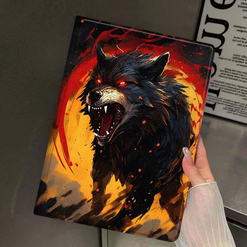 Red Moon Howling Wolf Cover For iPad Pro Mini Air 1 2 3 4 5 6 7 10 11 th 8 9 gen 11 M4 M5 Foldable Tablet Case