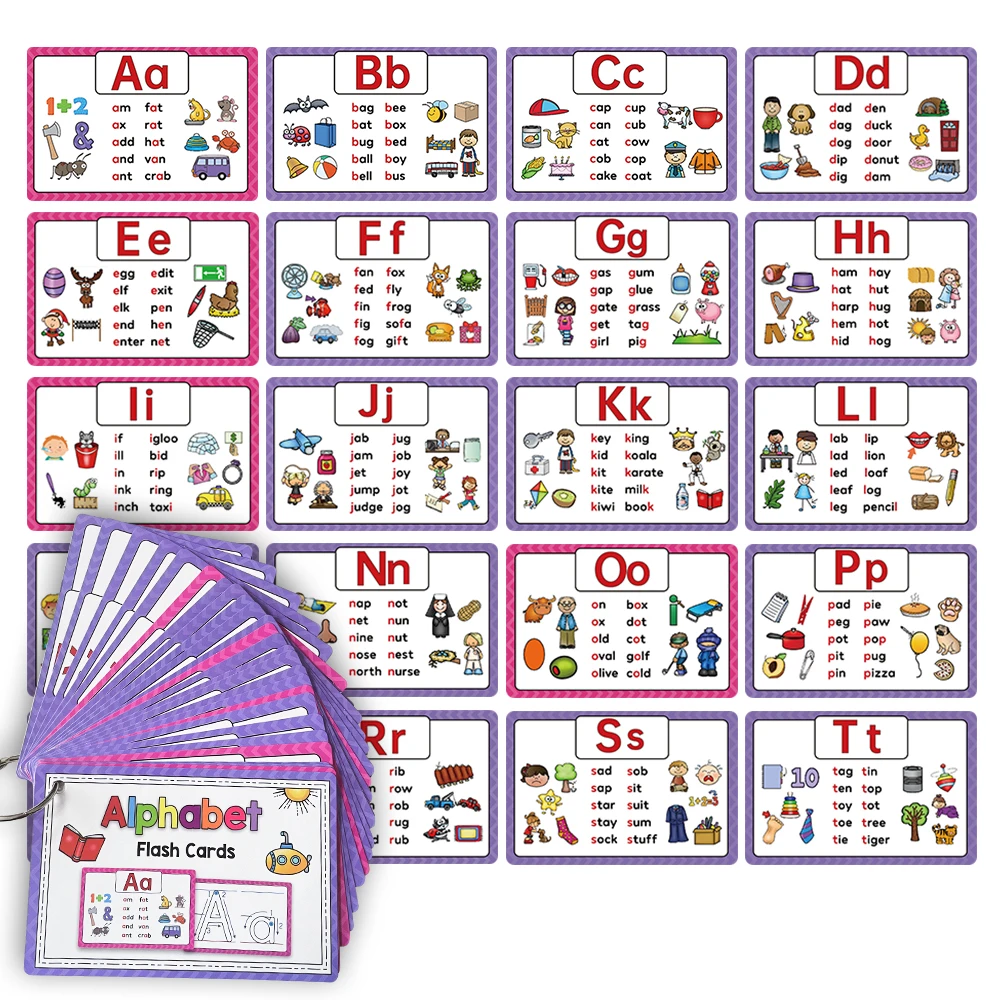 Jouets éducatifs pour enfants, apprentissage des cartes Flash abc avec le stylo raisonnable, pratique d'écriture, 26 mots de l'alphabet, CVC