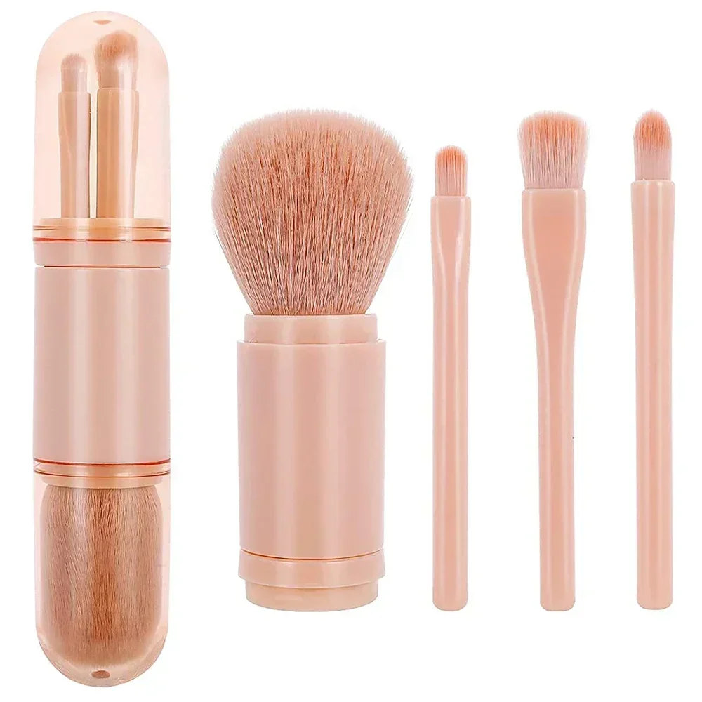 1PCS 4 in 1 Travel Makeup Brush Set Retractable Kabuki 3 Small Eye Brushes Soft Bristles Portable Touch Up Beauty Tools