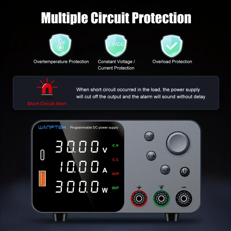 TPS3010 power supply is a 30V 10A desktop regulated power supply with USB-A and Type-C fast charging ports, a high-precis