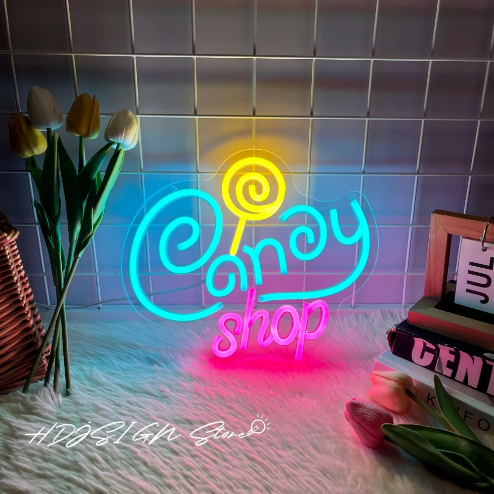

Светодиодный светильник Candy Shop Конфеты Неоновые вывески USB Настенный декор Светодиодное неоновое освещение Декор конфетного магазина Декор комнаты Светодиодные вывески Свет