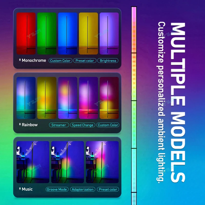 Heightening 180CM Smart Floor Lamp RGBIC Tuya Smart APP Remote Control Nordic Stand Floor Mood Light For Game Room Decoration