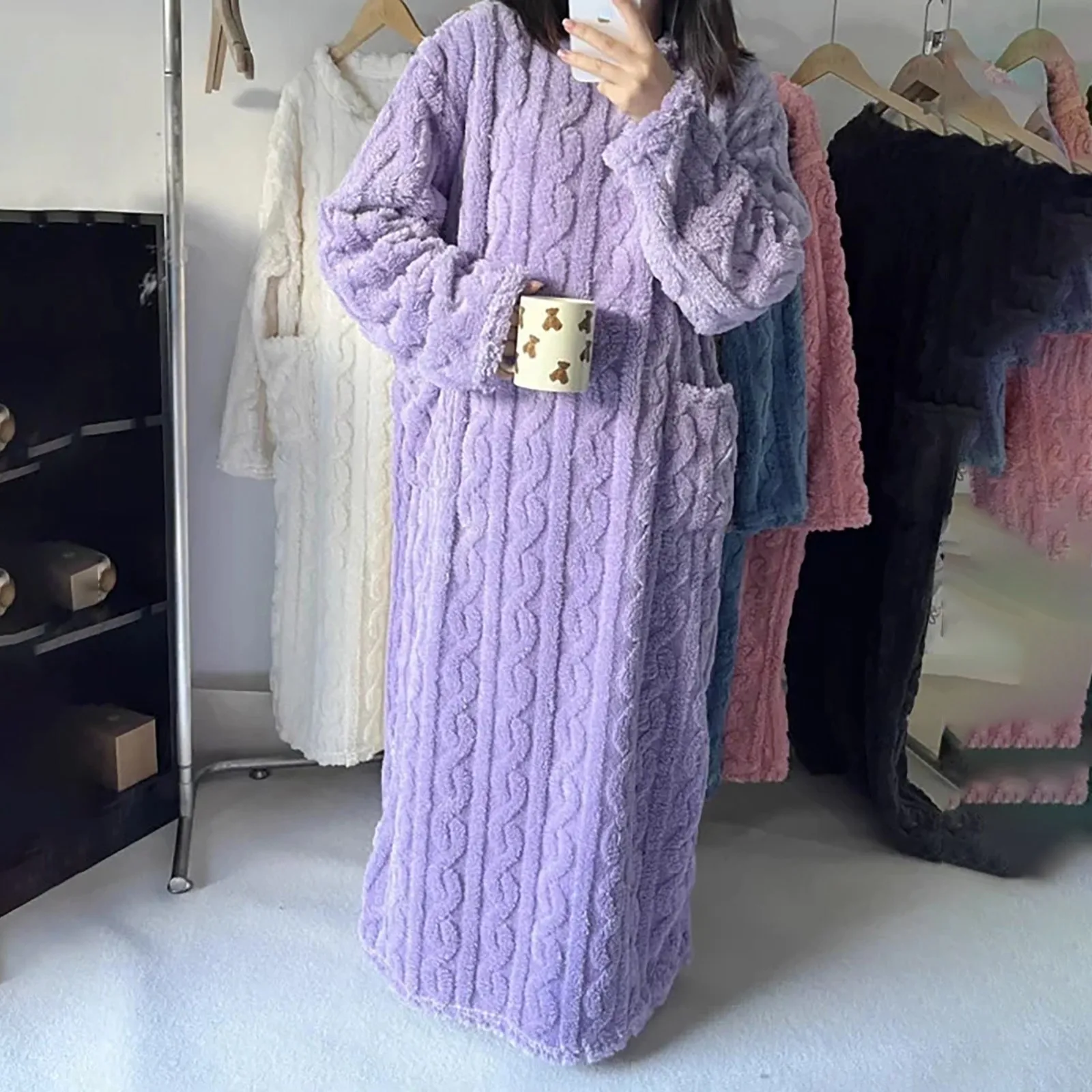 2024 ใหม่ผู้หญิงฤดูหนาวชุดนอน WARM ชุดนอน Flannel ชุดนอนหนาชุดราตรี Nightdress สวมใส่ Loungewear ชุดนอน