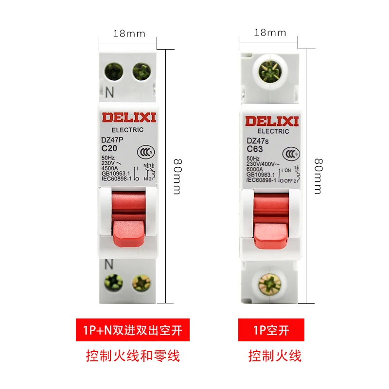 Delixi 1P Air switch 2P Household 32a63a Three phase 3P Circuit breaker DZ47S 4P Air Open 100A Electric brake