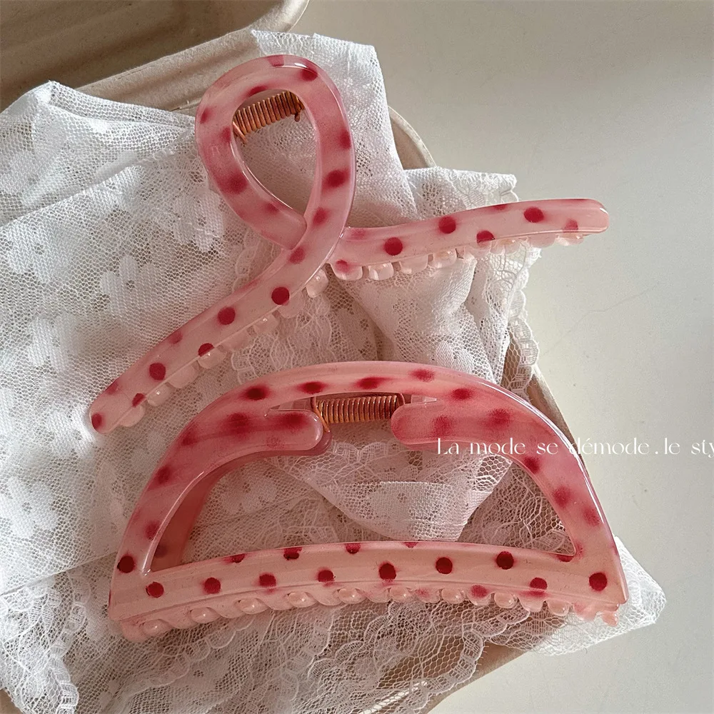 

Refreshing World Polka Dot Pink Hair Claw Large Size Sweet Strawberry Acrylic Hair Claw Clips Hair Accessories for Women Girls