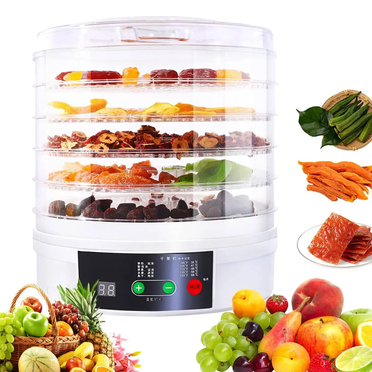 5 Tray Electric Food Dehydrator Snack Fruit Dryer Home Use Multifunctional Kitchen Meat Beef Dryer Veg Preserver Machine 350W