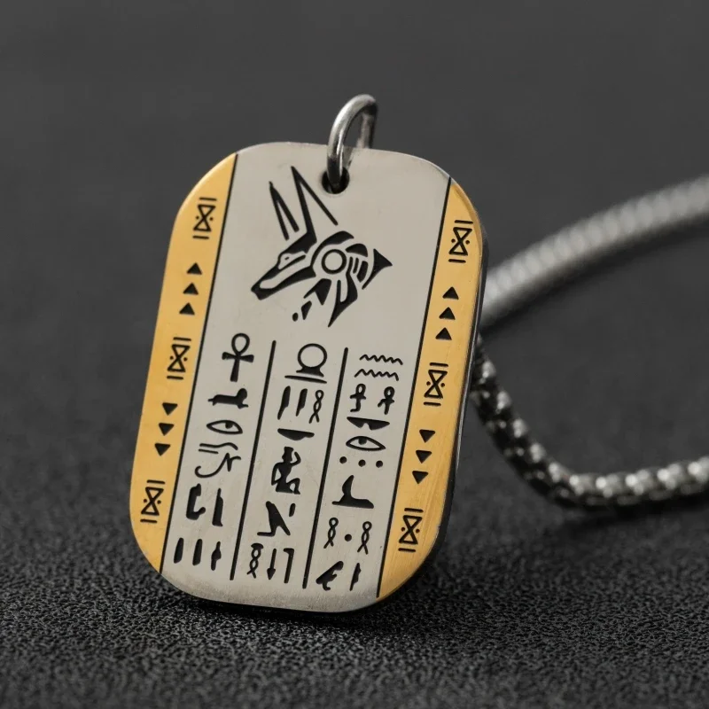 Vintage Rune Necklace Eye of Horus Anubis Tag Pendant Necklace for Men Women Stainless Steel Hypoallergenic Jewelry