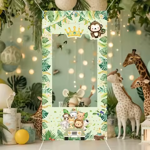 Jungle Safari Photo Booth Frame Props Children Birthday Party Decorations Baby Shower Studio Photography Props Party Supplies