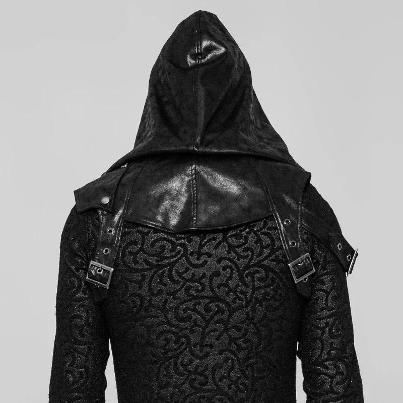 PUNK RAVE Gothic Performance Punk Rock Unisex Steampunk Party Cospaly Hooded Black PU Accessory Crack Skin Fabric Stitching