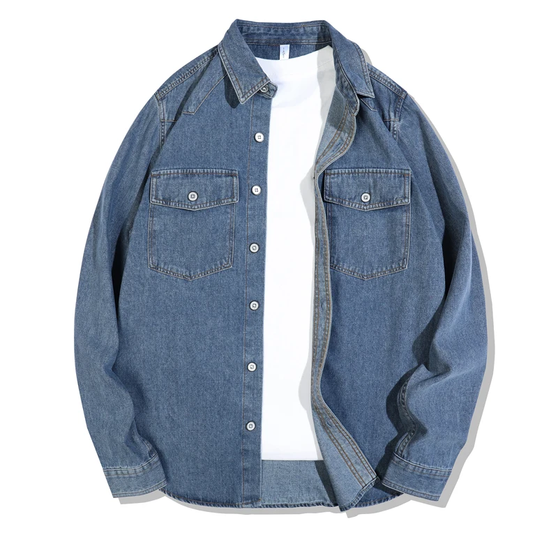 2025 ฤดูใบไม้ผลิฤดูใบไม้ร่วงมาถึงใหม่ผู้ชายอเมริกันVINTAGEล้างDENIMเสื้อ-Workwearเสื้อลําลองแขนยาวเสื้อ